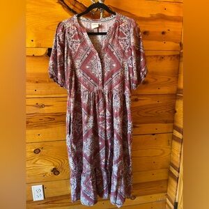 Knox Rose Women’s L Rayon Sundress Boho Romantic Party Festival